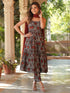 Black Pure Cotton Floral Printed Tiered Kurta Set